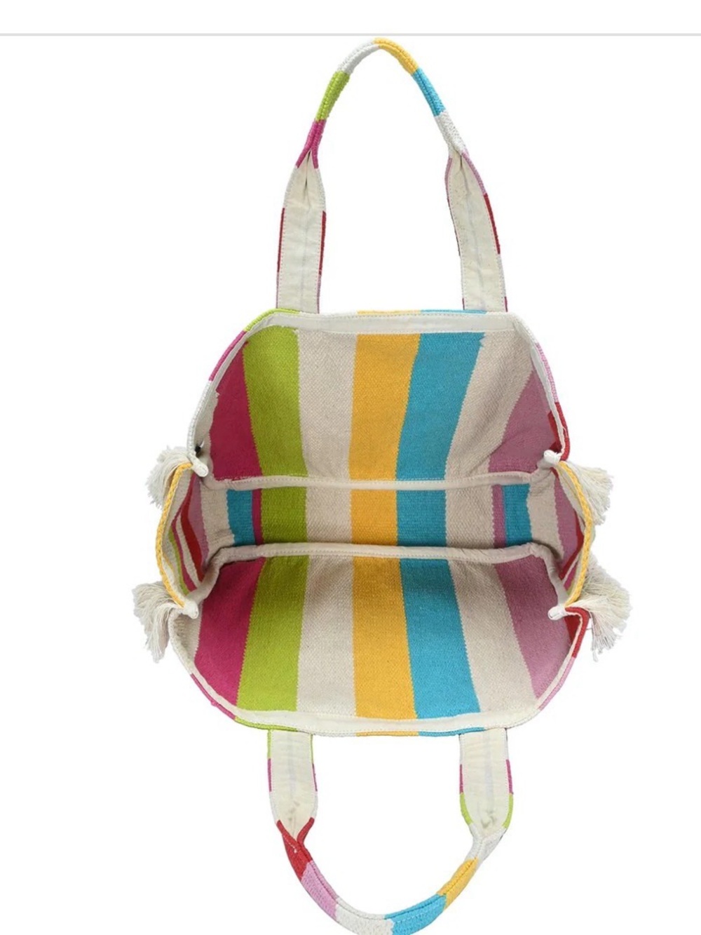 Antik Kraft Multicolor Striped Tote - White, Pink, Green, Yellow, Blue - Picture 2 of 7